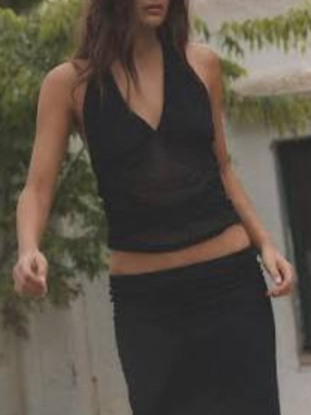 NWT Black Zara Sheer Mesh Cowl Neck Halter Top